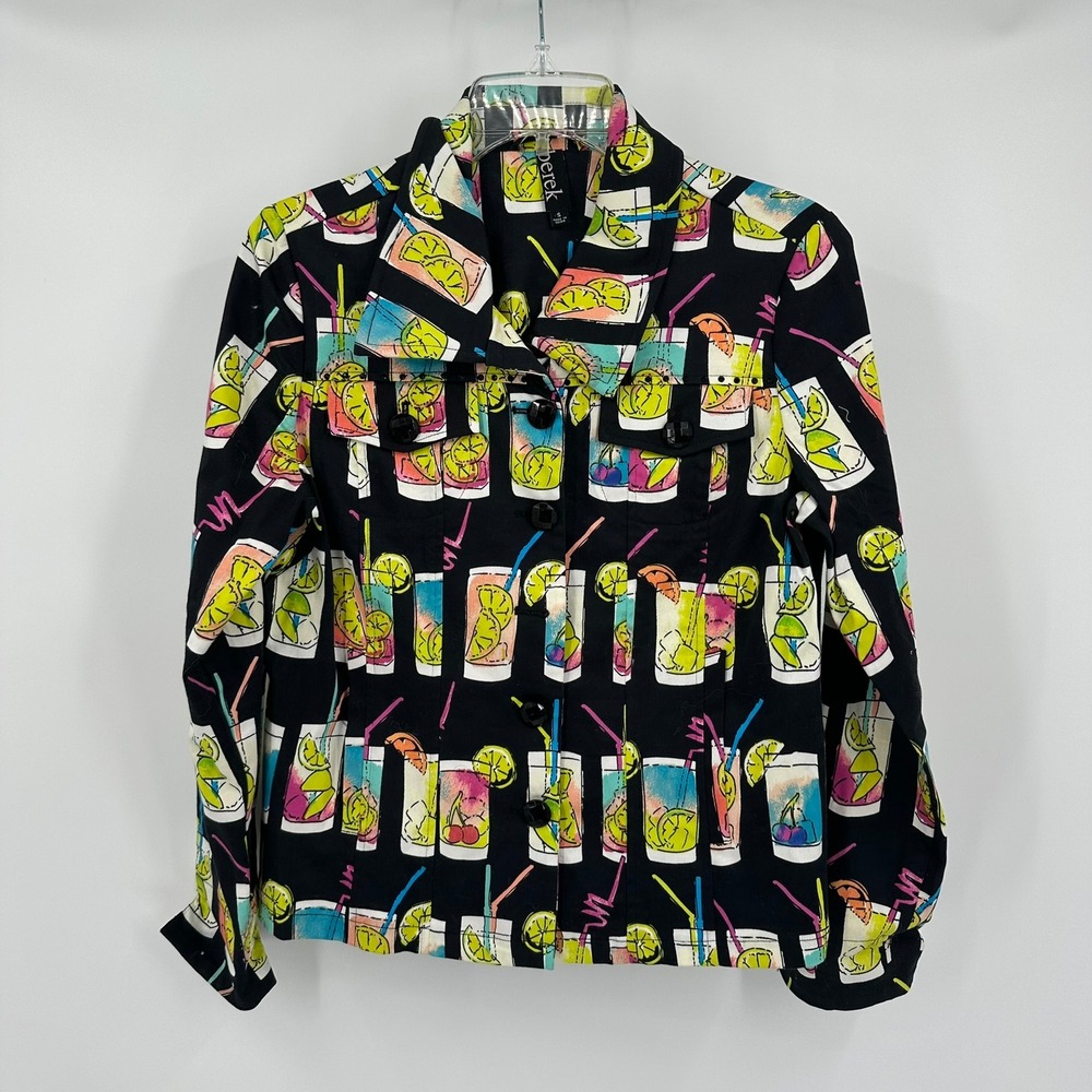 Berek Womens Maximalist Cocktail Citrus Print Jacket Sz S Whimsical Quirky Indie